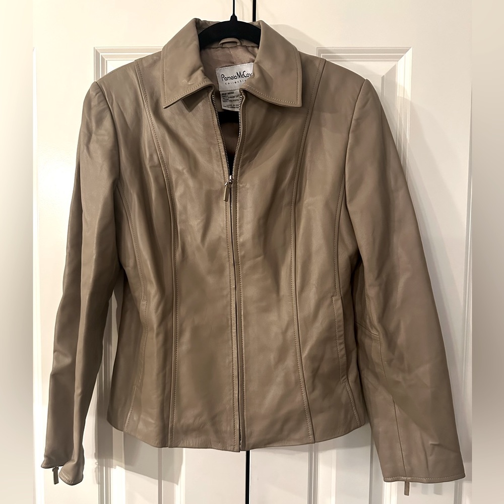 Pamela McCoy, Collared Leather Jacket, Tan, Size XS